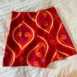 Vibrant Red and Orange Patterned Skirt